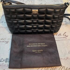 Kate Spade Small Black Signature Leather Petra Shoulder Bag
